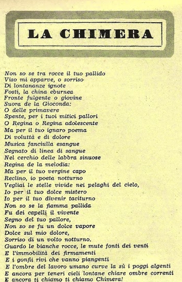 La Chimera è la poesia d'apertura di quella serie di componimenti chiamati “Notturni†che appartengono ai Canti Orfici di Dino Campana.