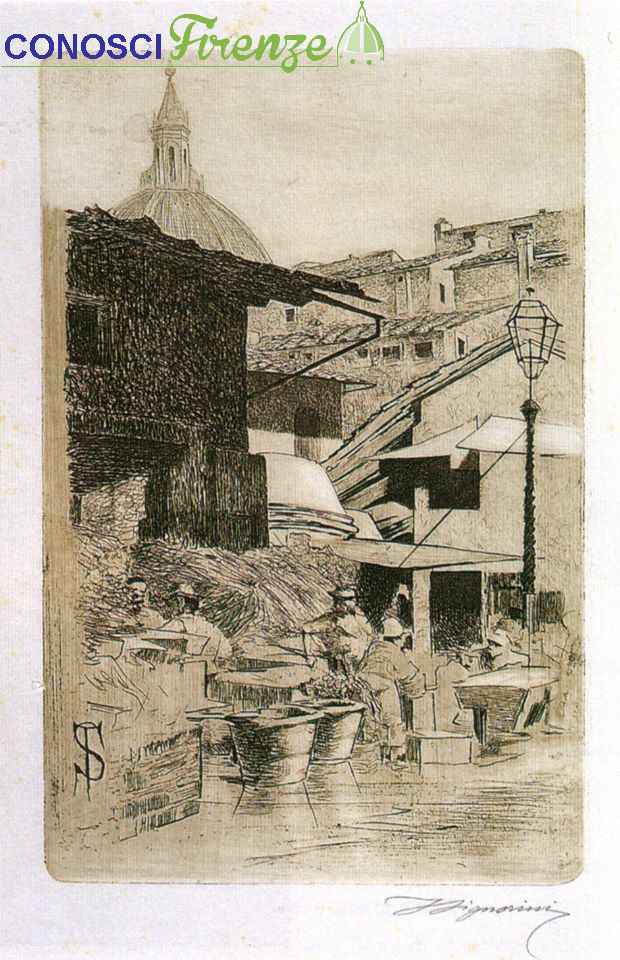 Telemaco Signorini,acquaforte, Fonte del Mercato Vecchio,1874