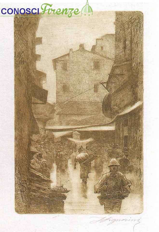 Telemaco Signorini acquaforte, Via degli Speziali in inverno