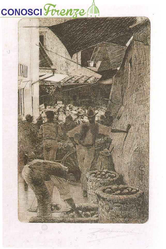 Telemaco Signorini acquaforte, Via de' Pellicciai adesso via Pellicceria,1874
