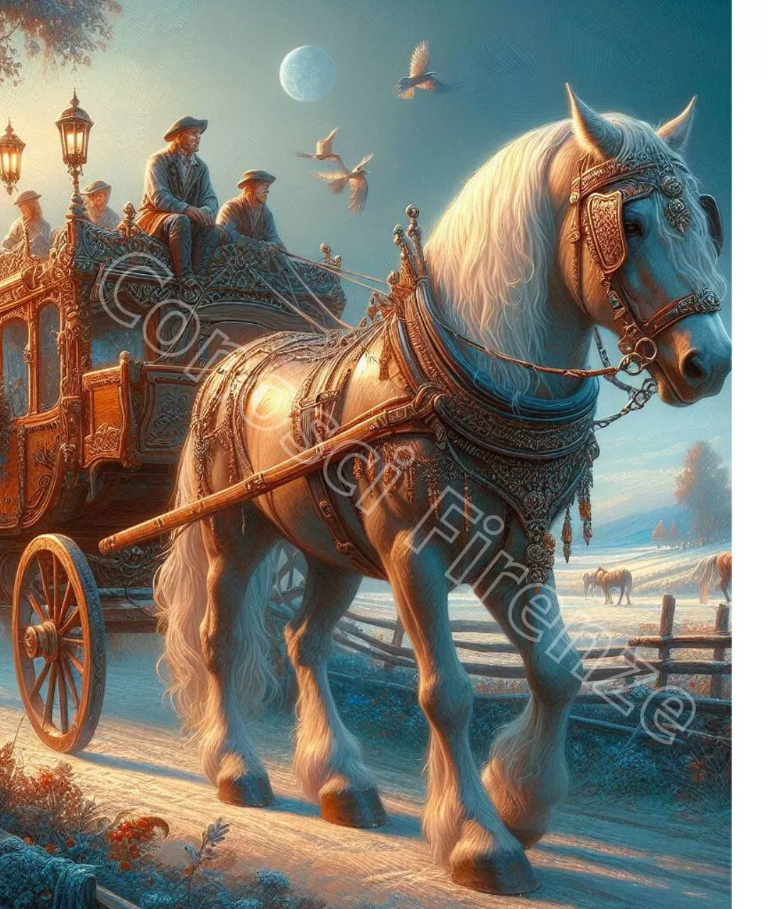Il cavallo è il mezzo di trasporto della compagnia di saltimbanchi.